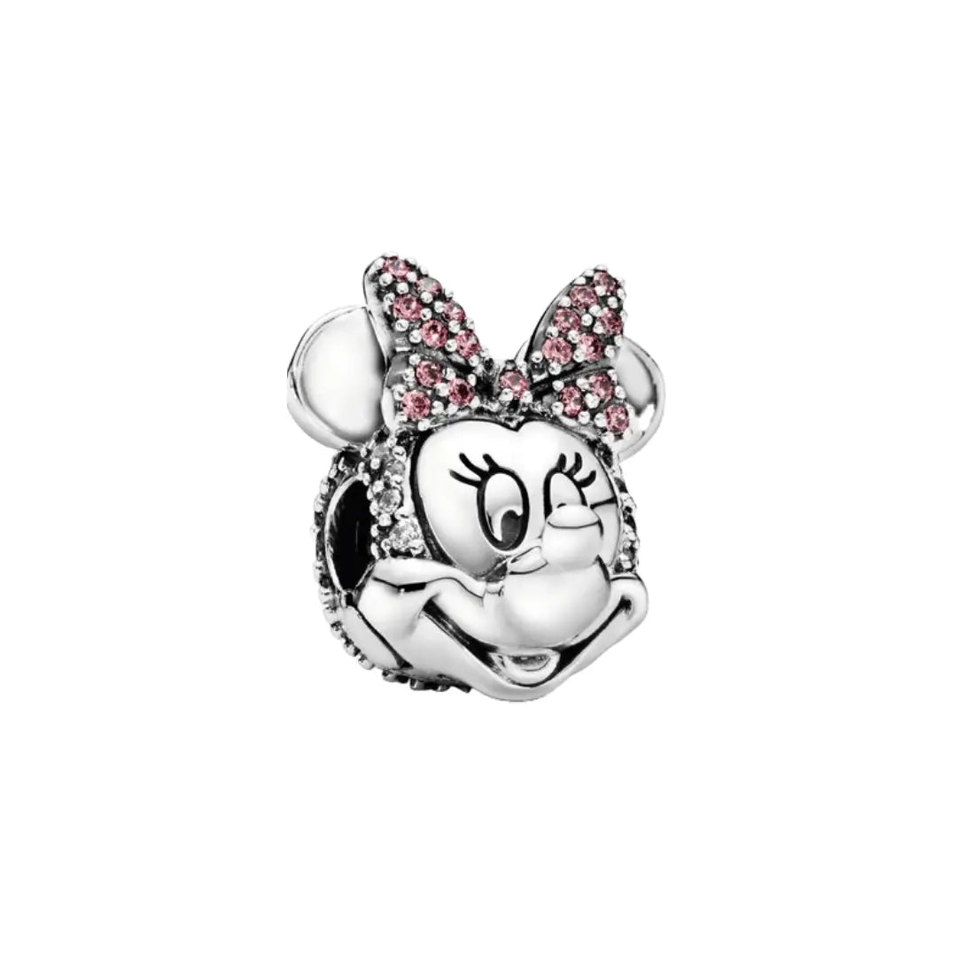 Minnie Mouse Pink Crystal Bow Charm in Sterling Silver