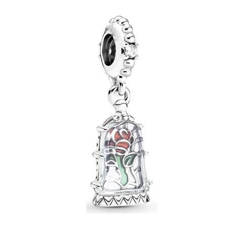 Disney Beauty and the Beast Enchanted Rose Dangle Charm - Beautiful rose charm representing the classic Disney story, ideal for collectors.