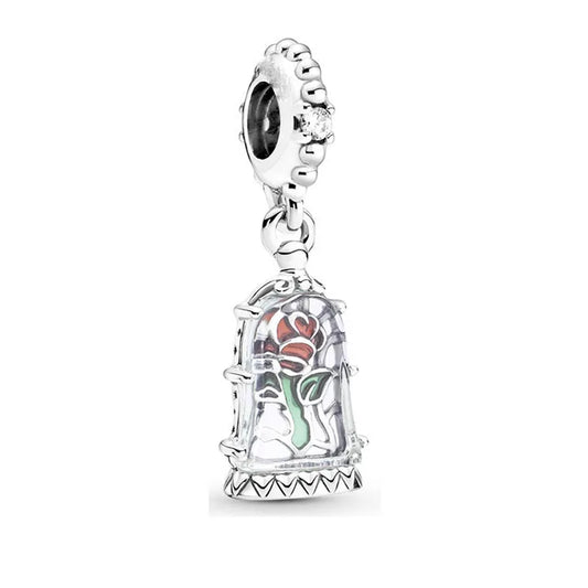 Disney Beauty and the Beast Enchanted Rose Dangle Charm - Beautiful rose charm representing the classic Disney story, ideal for collectors.