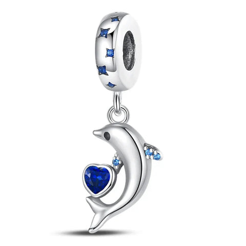 Dolphin With Blue Stones Charm - Dolphin With Blue Stones Charm