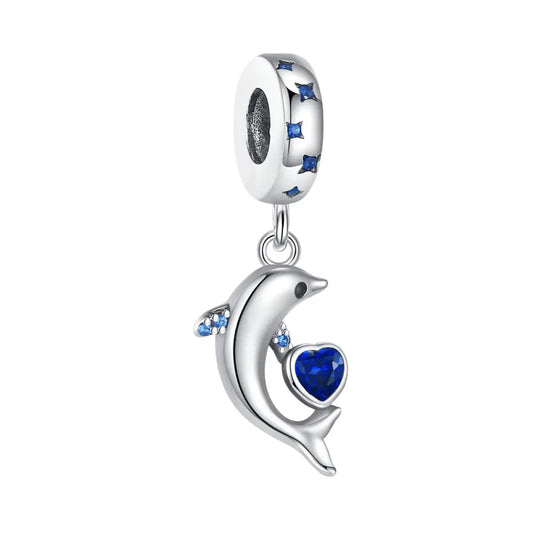 Dolphin and Heart Dangle Charm