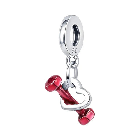 Sterling Silver Dumbbell Charm Heart for Fitness Lovers, Fits