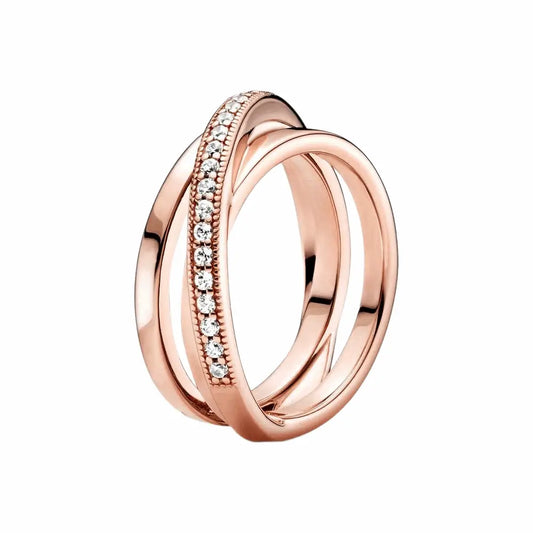 Rose Gold Crossover Pave Triple Band Ring