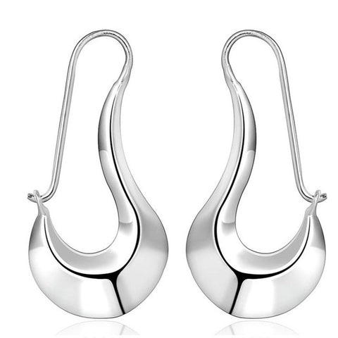 Elegant silver drop earrings with a modern design on a white background.