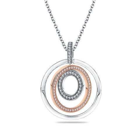Tri-Color Circle Pendant Necklace - Silver, Rose Gold, and Gold Plated - Sterling silver necklace with three interlocking circle pendants in silver, rose gold,.