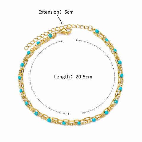 Turquoise Bead Gold Chain Ankle Bracelet - Turquoise Bead Gold Chain Ankle Bracelet