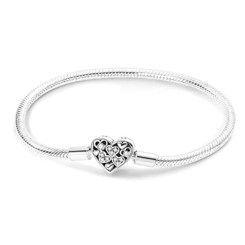 Multi-Heart Sterling Silver Charm Bracelet - Sterling silver bracelet with a multi-heart charm, compatible with Pandora charms.