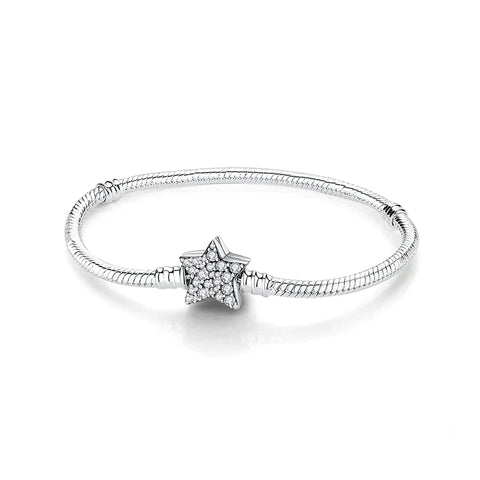 Sterling Silver Snake Chain Bracelet Star Charm - Sterling Silver Snake Chain Bracelet with Star Charm