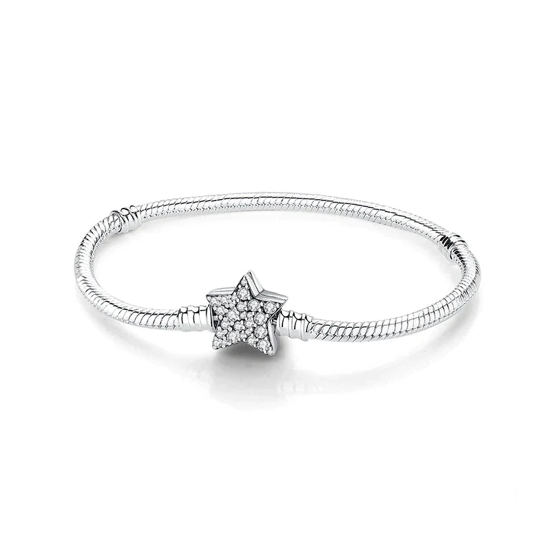 Sterling Silver Snake Chain Bracelet with Star Charm