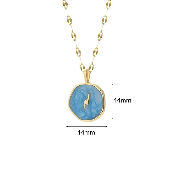 Gold-Plated Lightning Bolt Pendant Necklace with Blue Enamel Inlay - Gold-plated lightning bolt pendant necklace with blue enamel inlay.