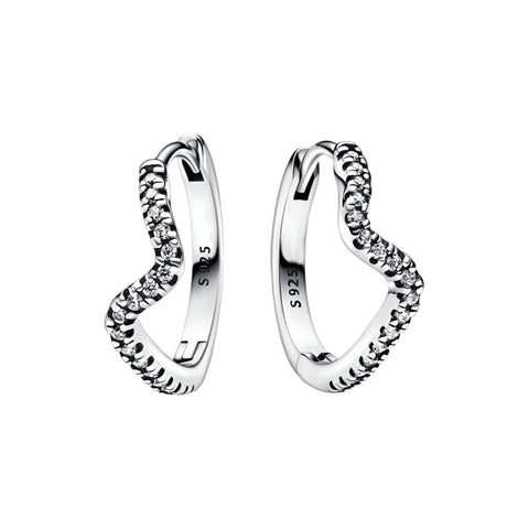 Sterling Silver Heart-Shaped Hoop Earrings Pave Crystals - Sterling silver heart-shaped hoop earbands with pave crystals, featuband a delicate.