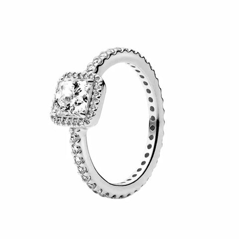 Princess Cut Diamond Halo Setting Silver Ring - Princess Cut Diamond Halo Setting Silver Ring