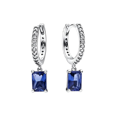 Elegant Blue Sapphire Drop Earrings Sterling Silver Hoops - Elegant blue sapphire drop earrings with sterling silver hoops and latch-back closure