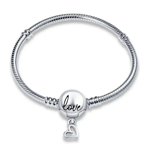 Love Charm Ball Clasp Sterling Silver Bracelet - Love Charm Ball Clasp Sterling Silver Bracelet