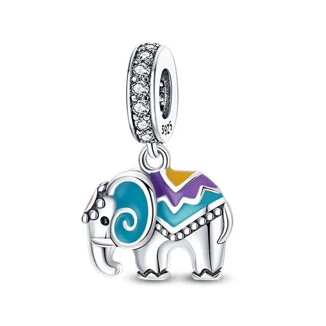 Colorful Enamel Elephant Charm in Sterling Silver, Fits Pandora Bracelets