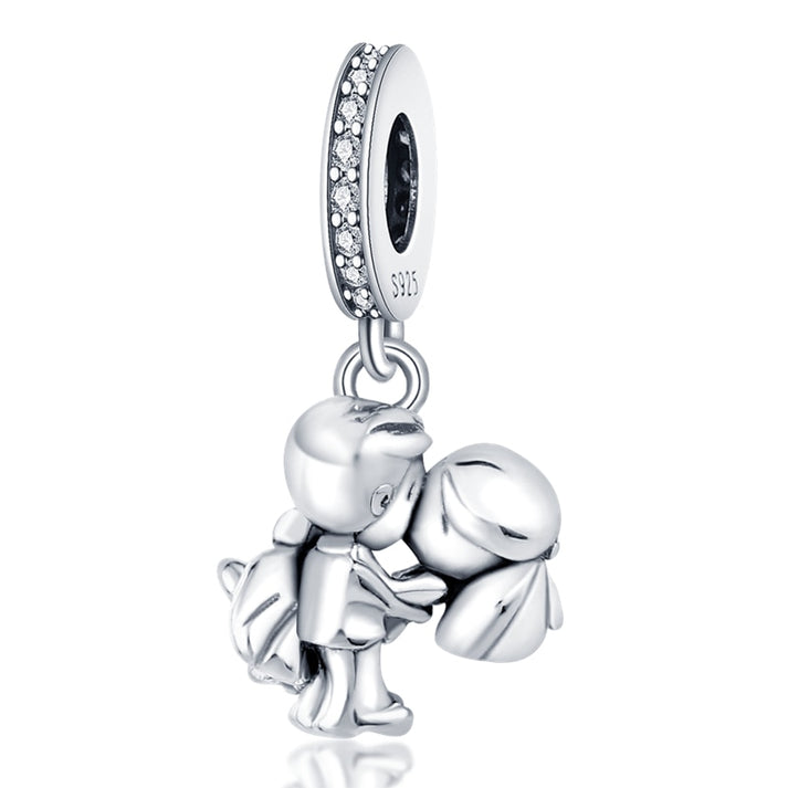 Sterling silver charm featuband two lovers kissing with sparkling cubic zirconia accents on the.