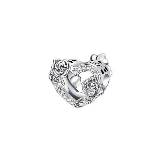 Entwined Rose in Heart Charm