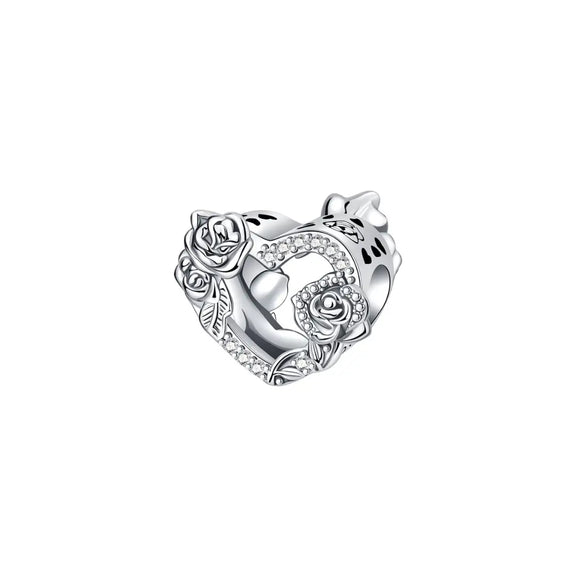 Entwined Rose in Heart Charm - Entwined Rose in Heart Charm