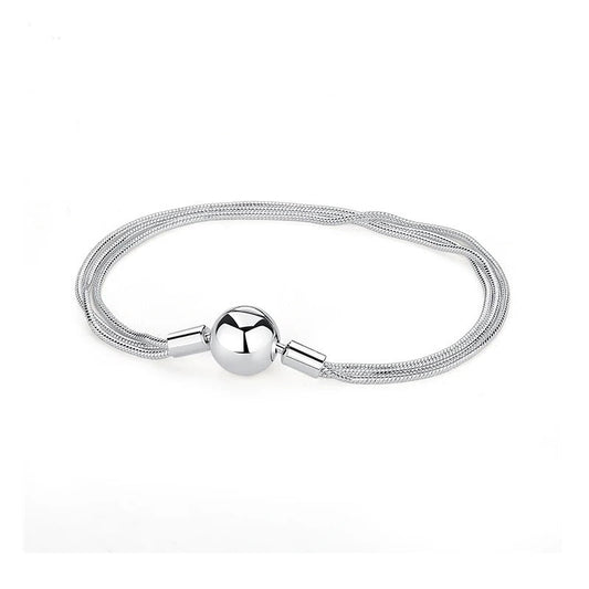 Multi-strand elegance sterling silver snake chain bracelet with smooth round clasp