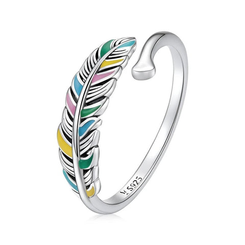 Silver Color Feather Ring – Open Ring - Silver Color Feather Ring – Open Ring