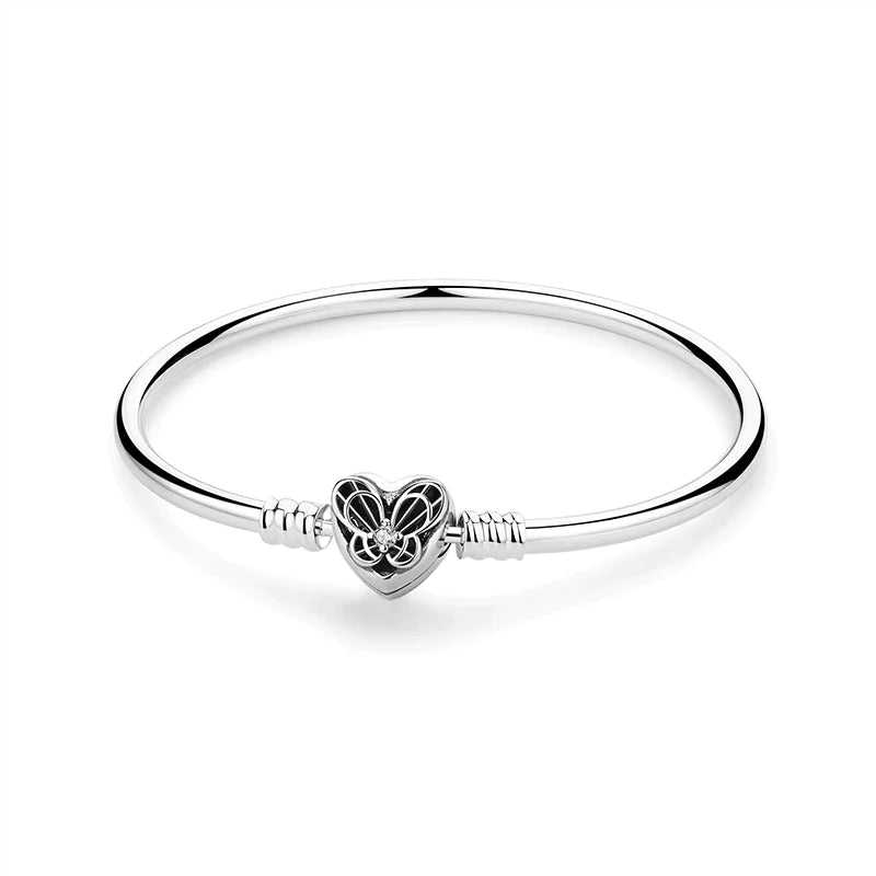 Affordable Silver Bracelet with Love Engraving and Heart Charm