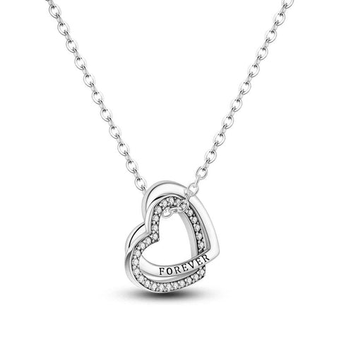 Intertwined Heart Necklace - Sterling Silver Romantic Jewelry - Sterling silver necklace featuband two intertwined heart pendants, symbolizing eternal love.
