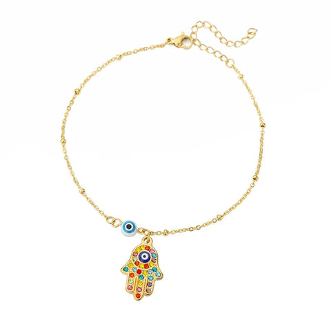 Colorful Hamsa Hand Ankle Bracelet