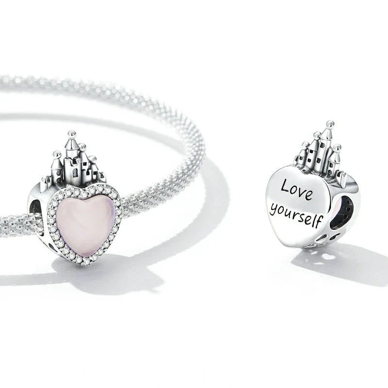 Fairy Tale Castle pink Heart Charm