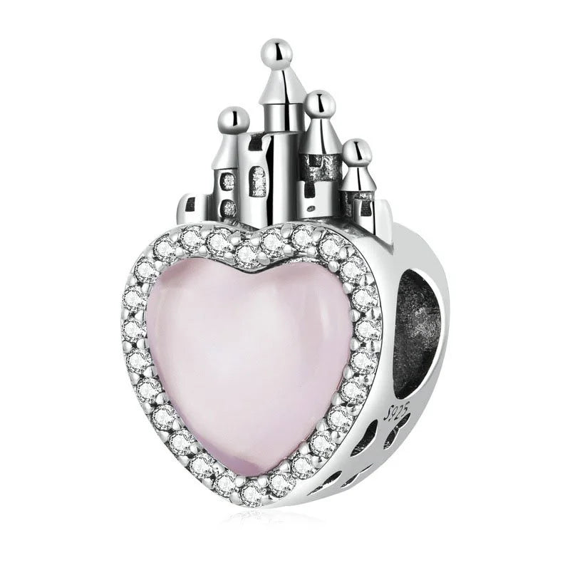 Fairy Tale Castle pink Heart pandora Charm