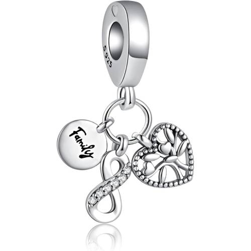 Family Forever Sterling Silver Charm with Heart and Infinity Symbols - Family Forever Sterling Silver Charm with Heart and Infinity Symbols