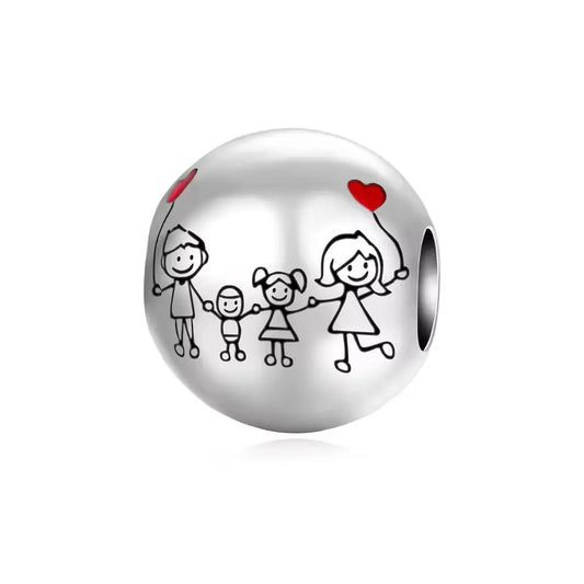 Sterling Silver Family Hug Charm with Heart Accents