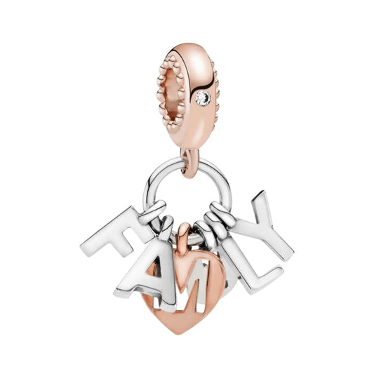 Sterling Silver Family Charm with Rose Gold Accents