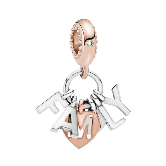 Sterling Silver Family Charm with Rose Gold Accents - Sterling Silver Family Charm with Rose Gold Accents