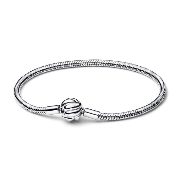 Classic Knot Sterling Silver Snake Chain Charm Bracelet - Classic knot sterling silver snake chain charm bracelet with polished knot clasp