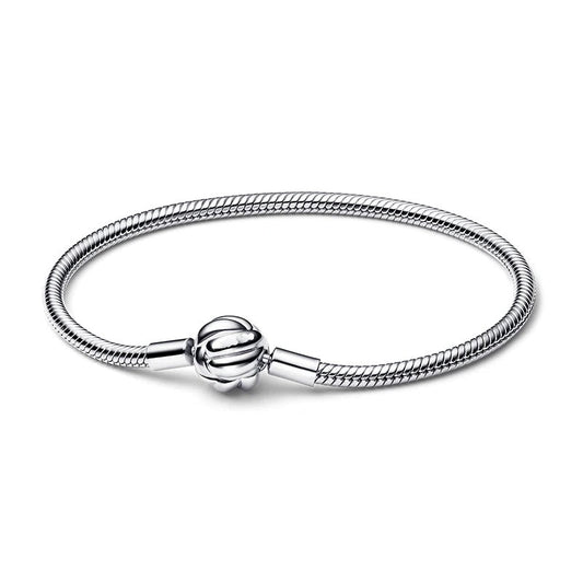 Classic knot sterling silver snake chain charm bracelet with polished knot clasp