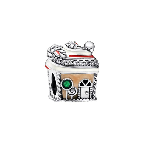 Silver White Christmas House Charm Bow Green - Silver White Christmas House Charm Bow Green
