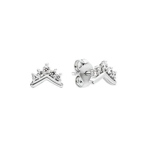 Sterling silver crown stud earrings with sparkling crystals, featuring a regal and elegant design.