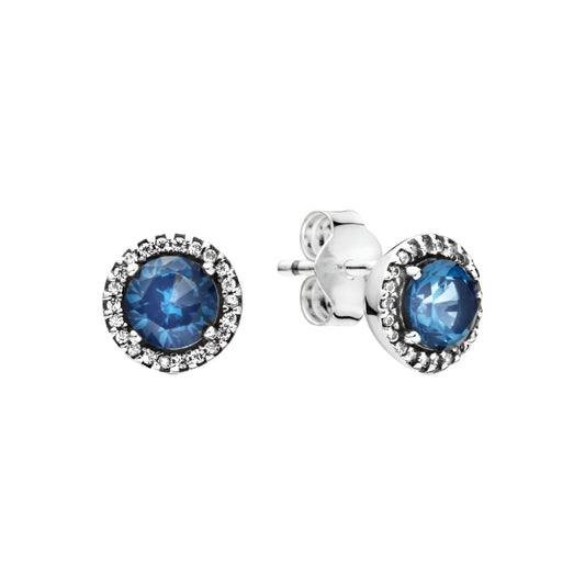 Sterling silver round stud earbands with blue crystal, featuband an elegant.