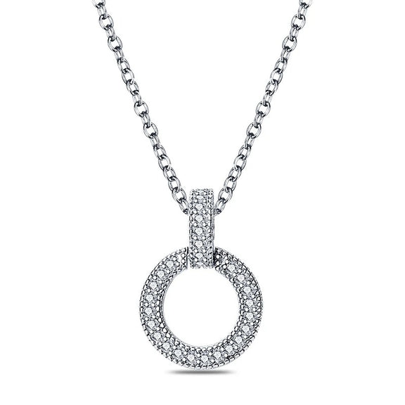 Dazzling Circular Pendant Necklace with Pave Crystals - Elegant and Timeless Jewelry Piece - Elegant circular pendant necklace adorned with sparkling pave crystals, hanging from a durable.