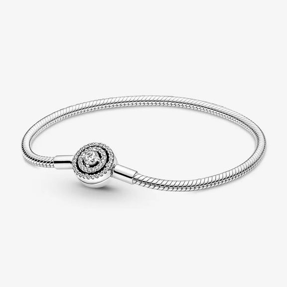 Radiant Spiral Sterling Silver Snake Chain Charm Bracelet - Radiant spiral sterling silver snake chain charm bracelet with cubic zirconia clasp