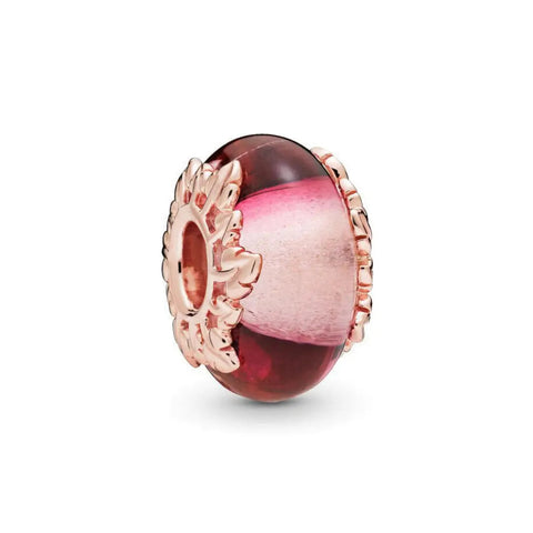 Gloss Pink Murano Glass And Leaf Charm - Gloss Pink Murano Glass And Leaf Charm