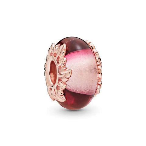 Gloss Pink Murano Glass And Leaf Charm - Gloss Pink Murano Glass And Leaf Charm