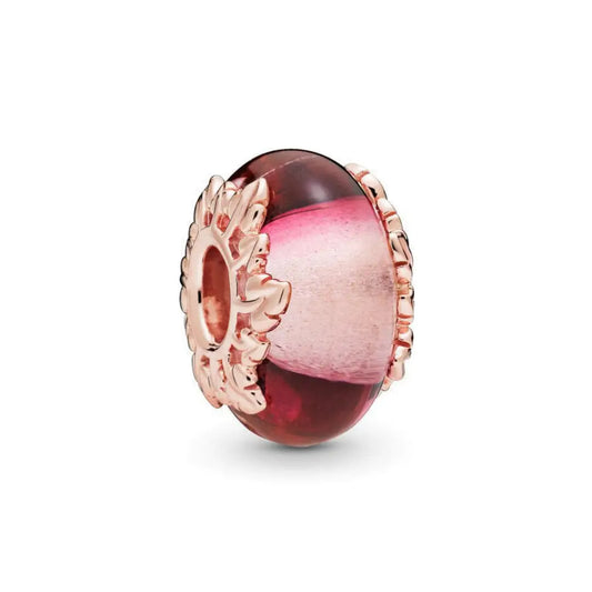 Gloss Pink Murano Glass And Leaf Charm