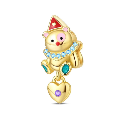 Gold Charm Bear Heart Red Accent Charm - Gold Charm Bear Heart Red Accent Charm - Compatible with Pandora Bracelets