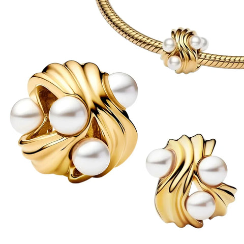 Gold Plated Bracelet With Pearls And Pearl Necklace Charm - Gold Plated Bracelet With Pearls And Pearl Necklace Pandora Charm