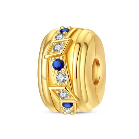 Gold Plated Charm Blue White Stones Yellow Accent Charm - Gold Plated Charm Blue White Stones Yellow Accent Charm - Compatible with Pandora Bracelets
