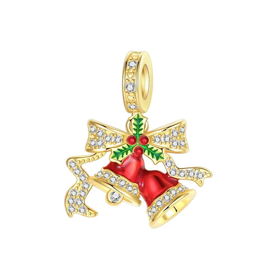 Pandora Gold Plated Charm Red Green Bells Accent