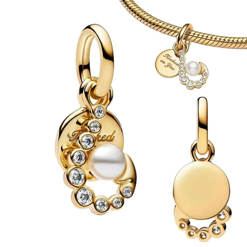 Gold Plated With Pearl And Diamond Charm - Gold Plated With Pearl And Diamond Charm
