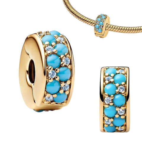 Gold Plated With Turquoise Stones And Bracelet Charm - Gold Plated With Turquoise Stones And Bracelet Charm