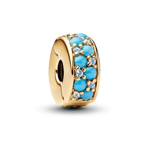 Pandora Gold Plated With Turquoise Stones Charm Cyan Accent
